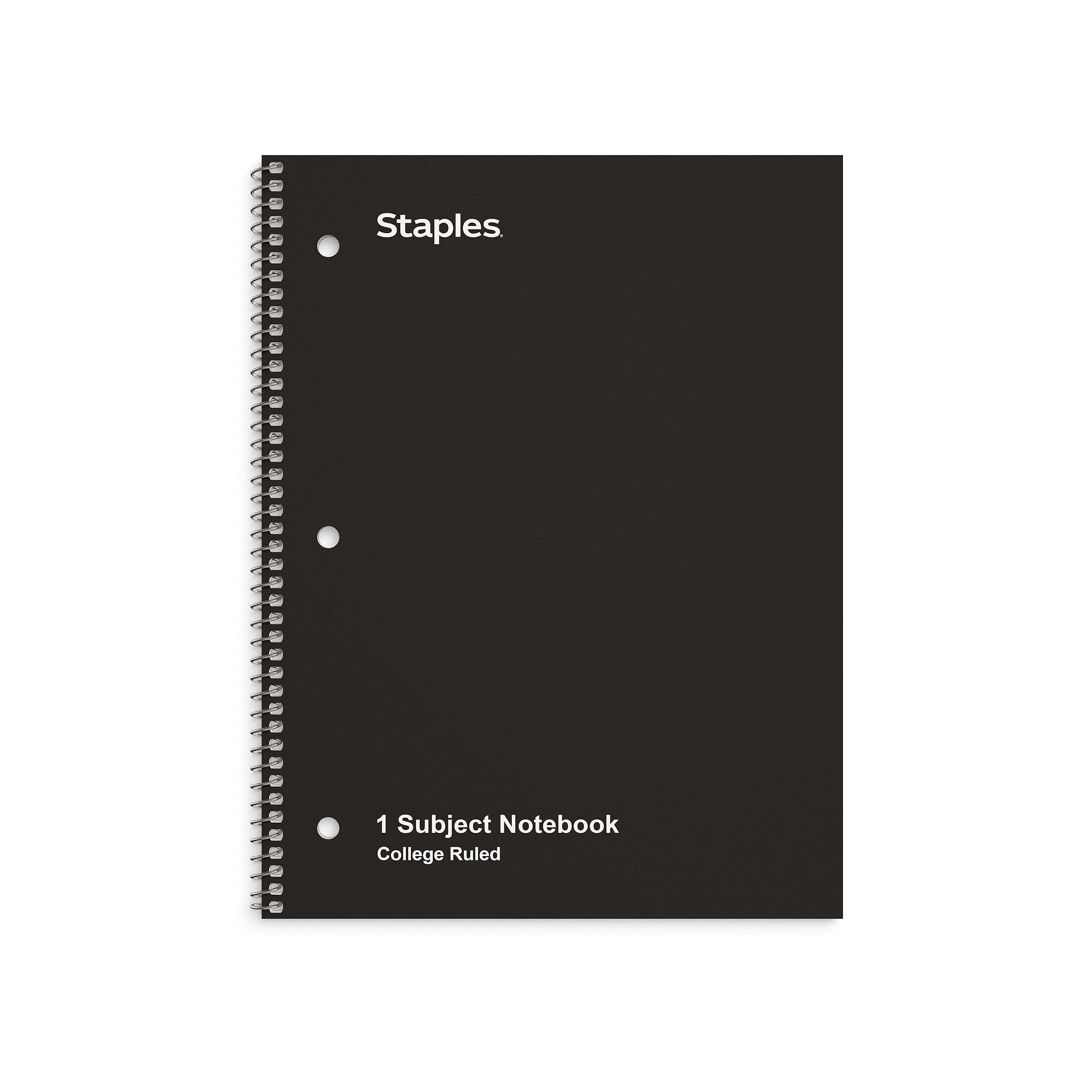 Staples 1-Subject Notebook, 8" x 10.5", College Ruled, 70 Sheets, Black