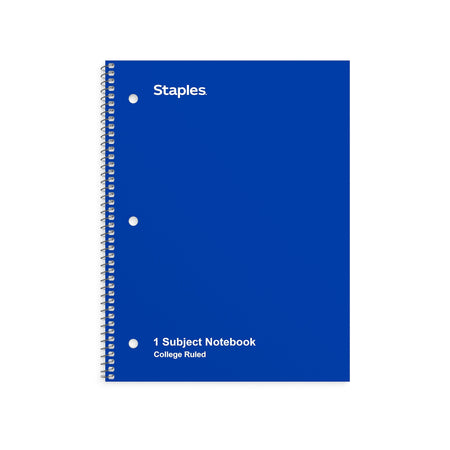 Staples 1-Subject Notebook, 8" x 10.5", College Ruled, 70 Sheets, Blue