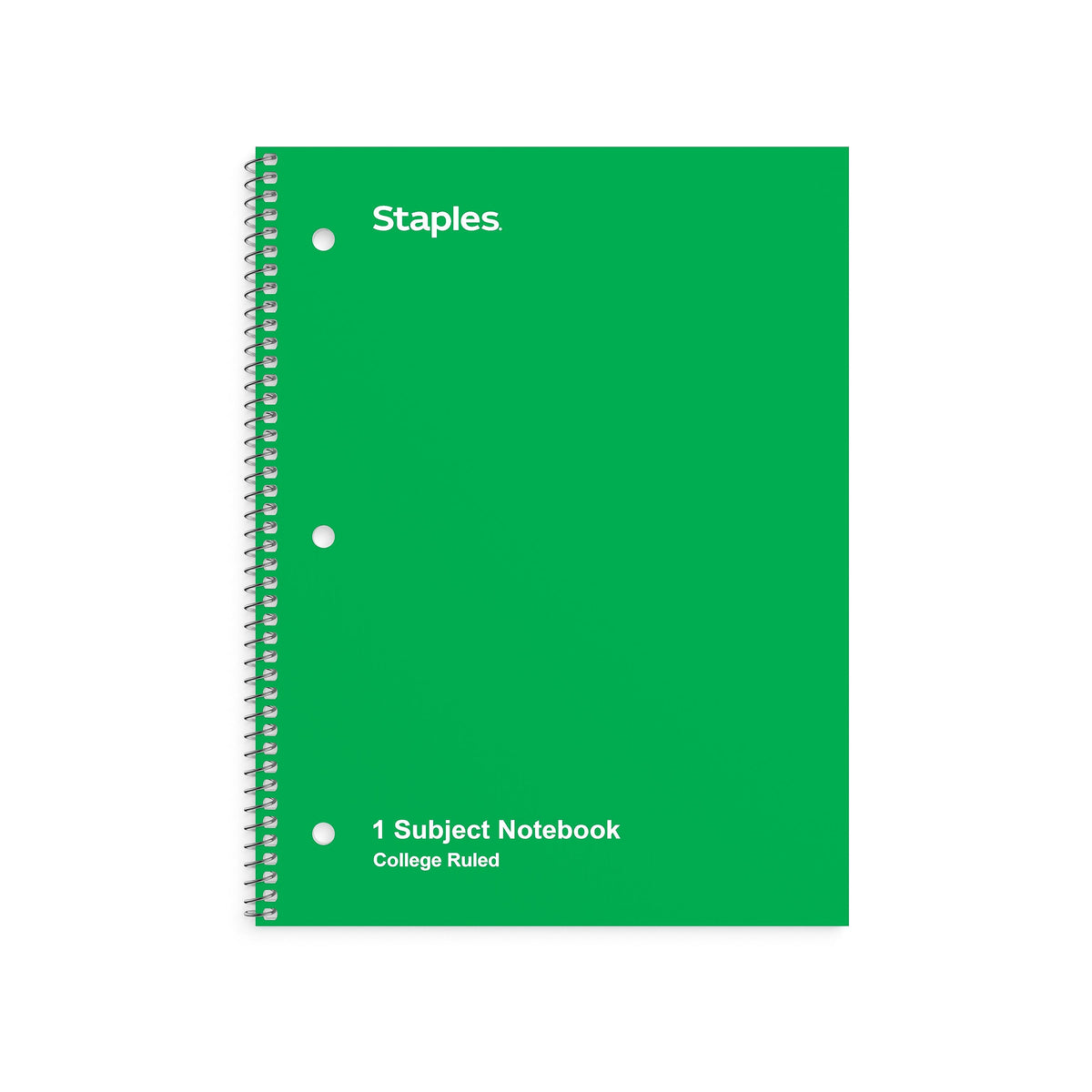 Staples 1-Subject Notebook, 8" x 10.5", College Ruled, 70 Sheets, Green