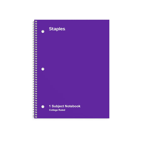 Staples 1-Subject Notebook, 8" x 10.5", College Ruled, 70 Sheets, Purple