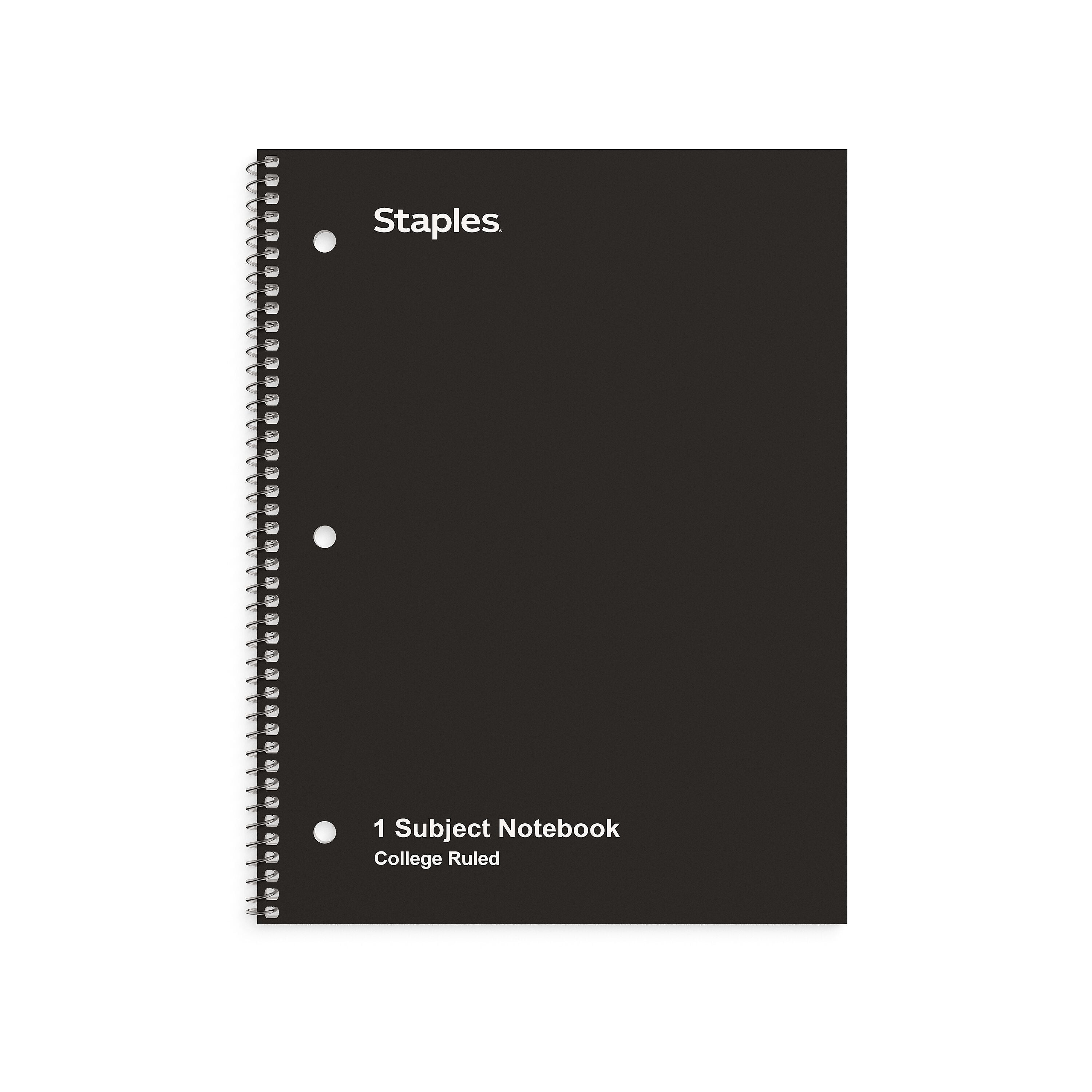 Staples 1-Subject Notebook, 8.5" x 10.5", College Ruled, 70 Sheets, Black, 3/Pack