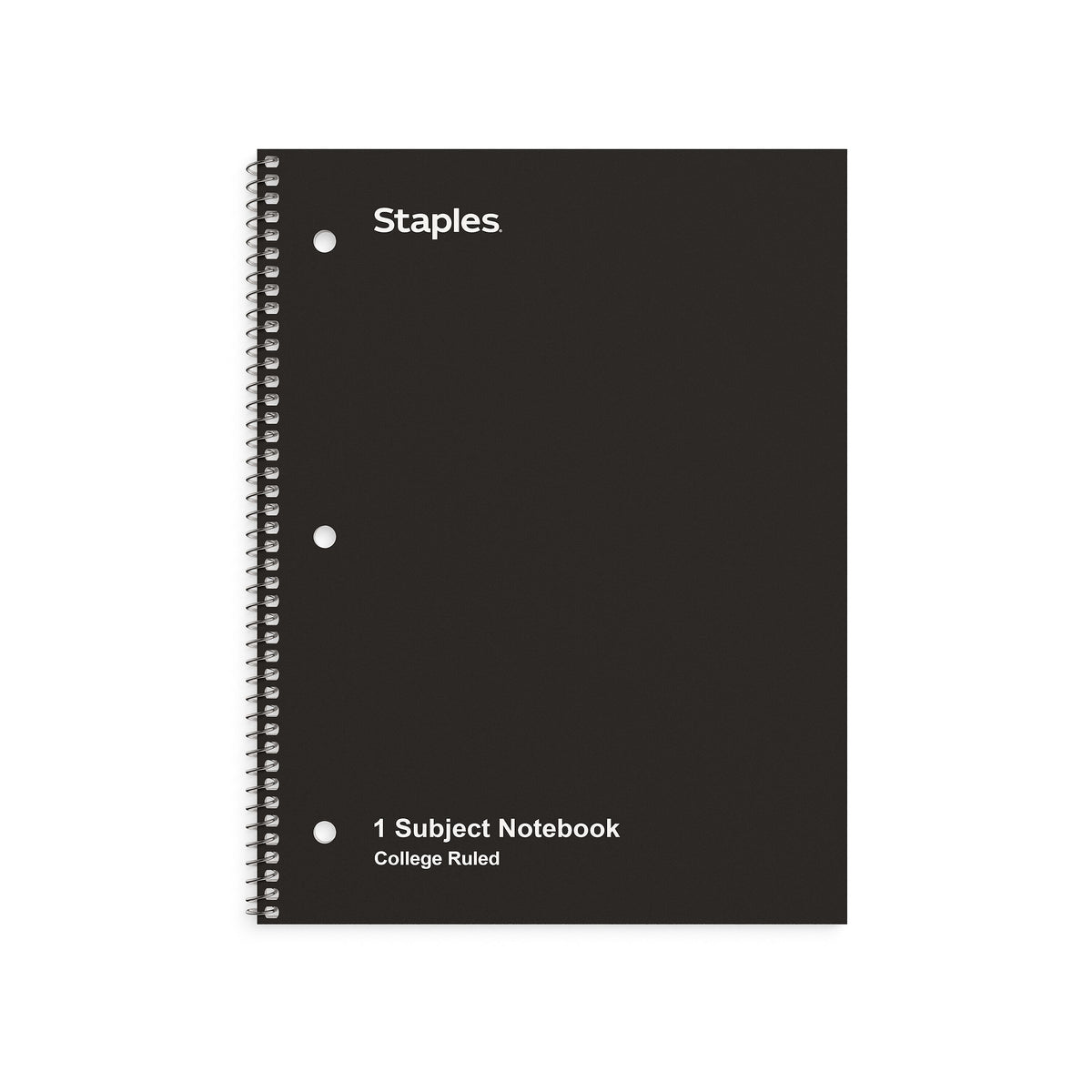 Staples 1-Subject Notebook, 8.5" x 10.5", College Ruled, 70 Sheets, Black, 3/Pack