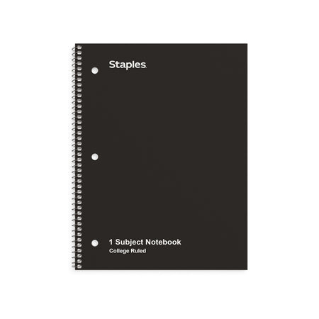 Staples 1-Subject Notebook, 8.5" x 10.5", College Ruled, 70 Sheets, Black, 3/Pack