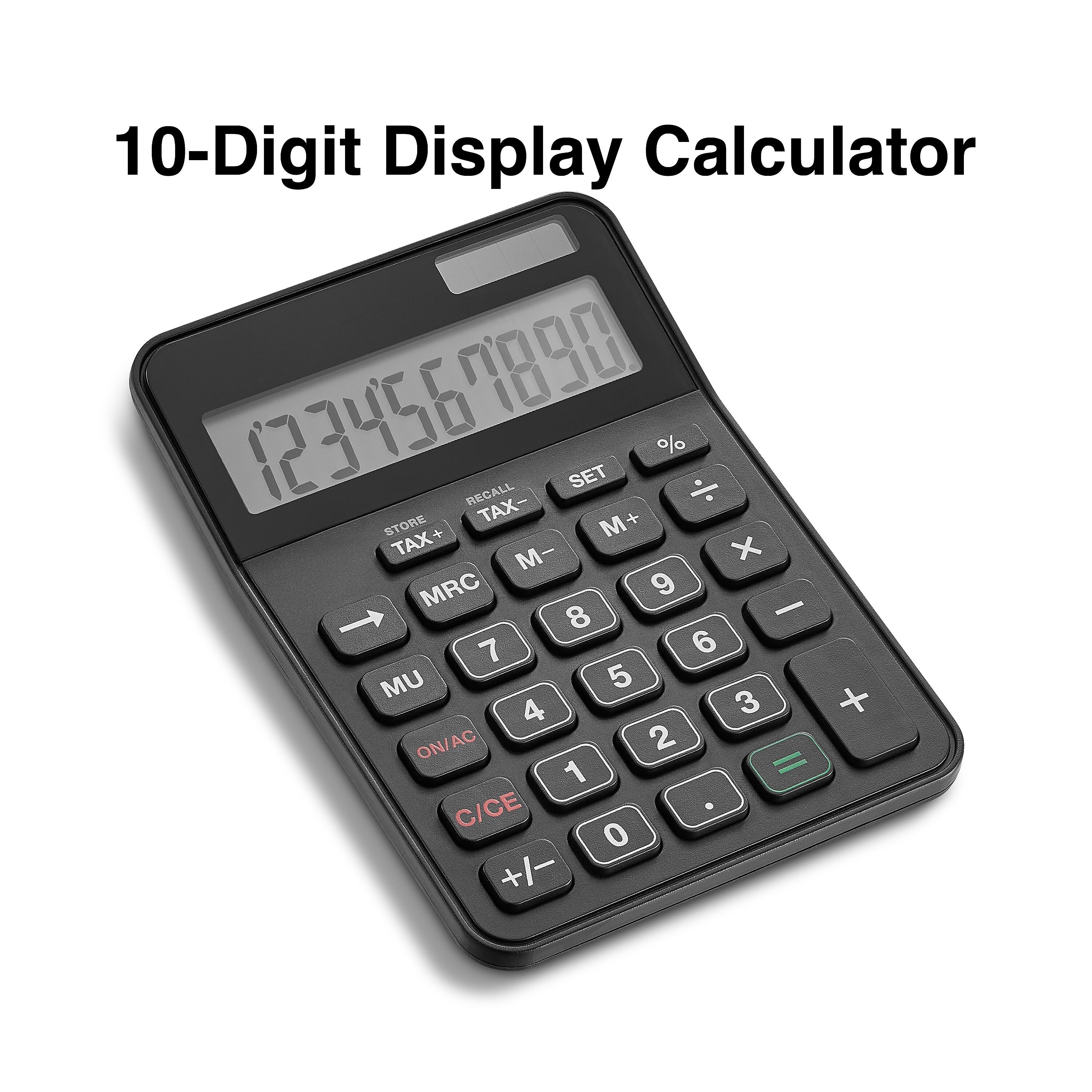 Staples 10 -Digit Battery/Solar Powered Basic Calculator, Black