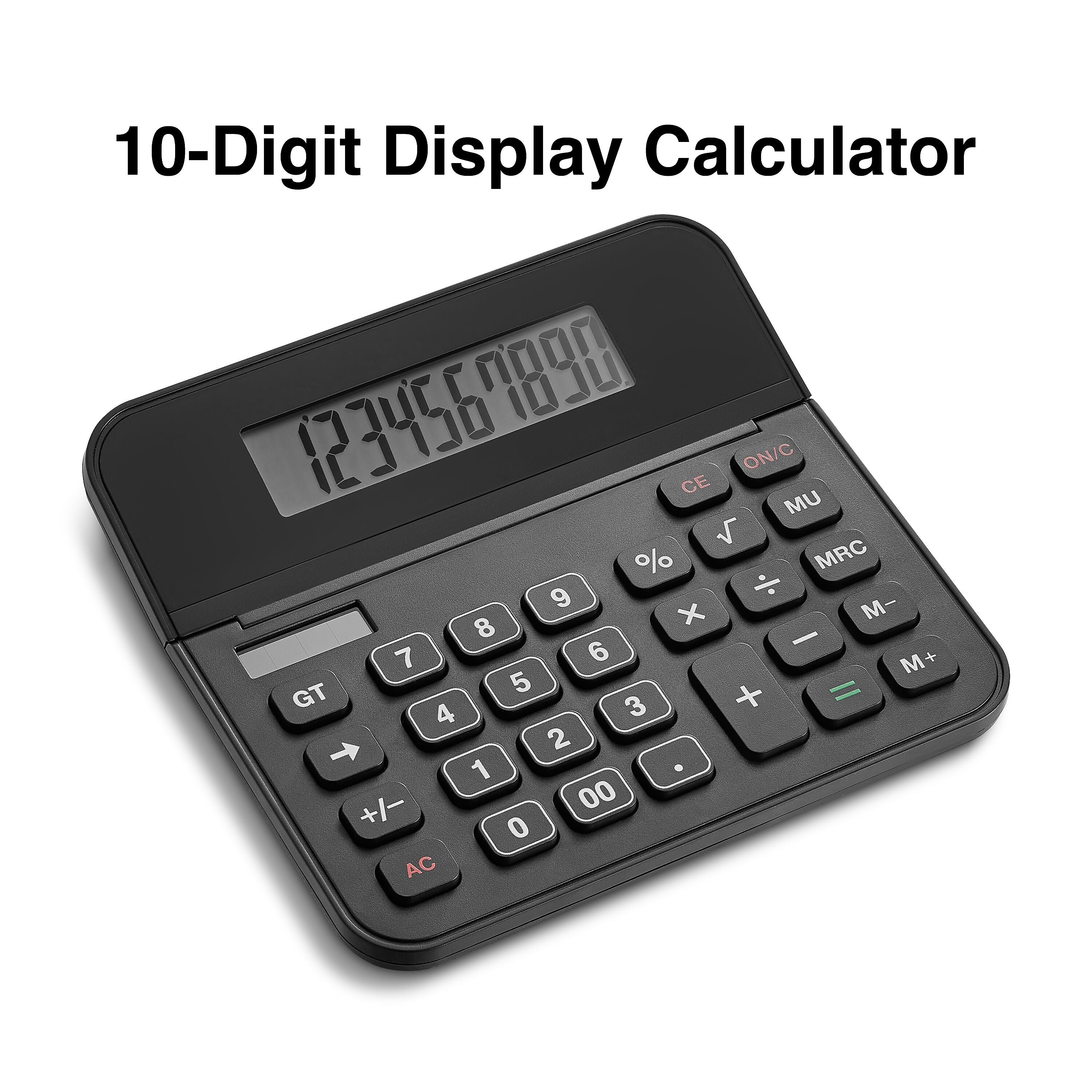 Staples 10-Digit Battery/Solar Powered Basic Calculator, Black