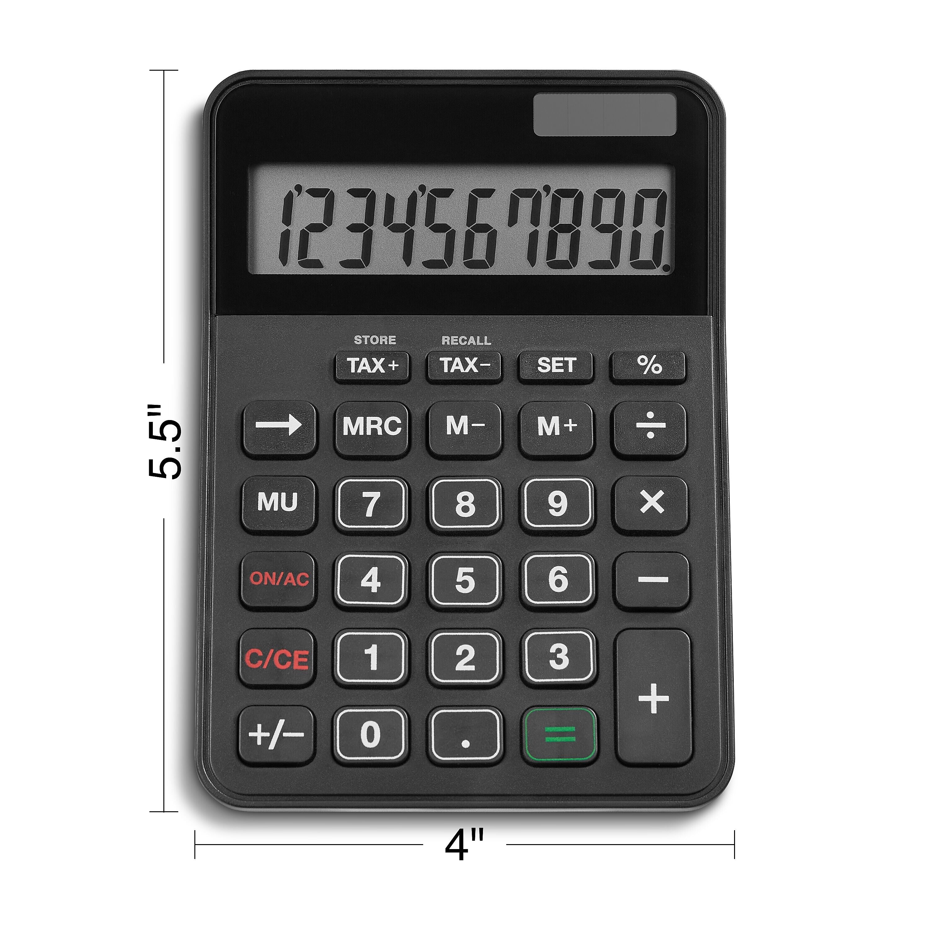 Staples 10 -Digit Battery/Solar Powered Basic Calculator, Black