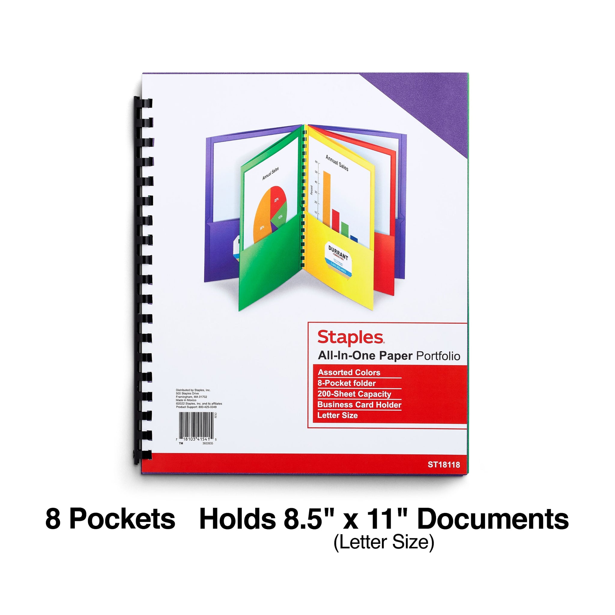 Staples 10% Recycled Matte 8-Pocket Cardstock Portfolio Folder, Assorted Colors, Each