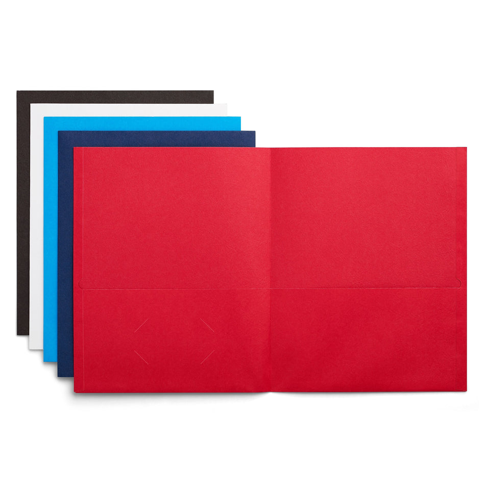 Staples 10% Recycled Smooth 2-Pocket Paper Presentation Folder, Assorted Colors, 10/Pack