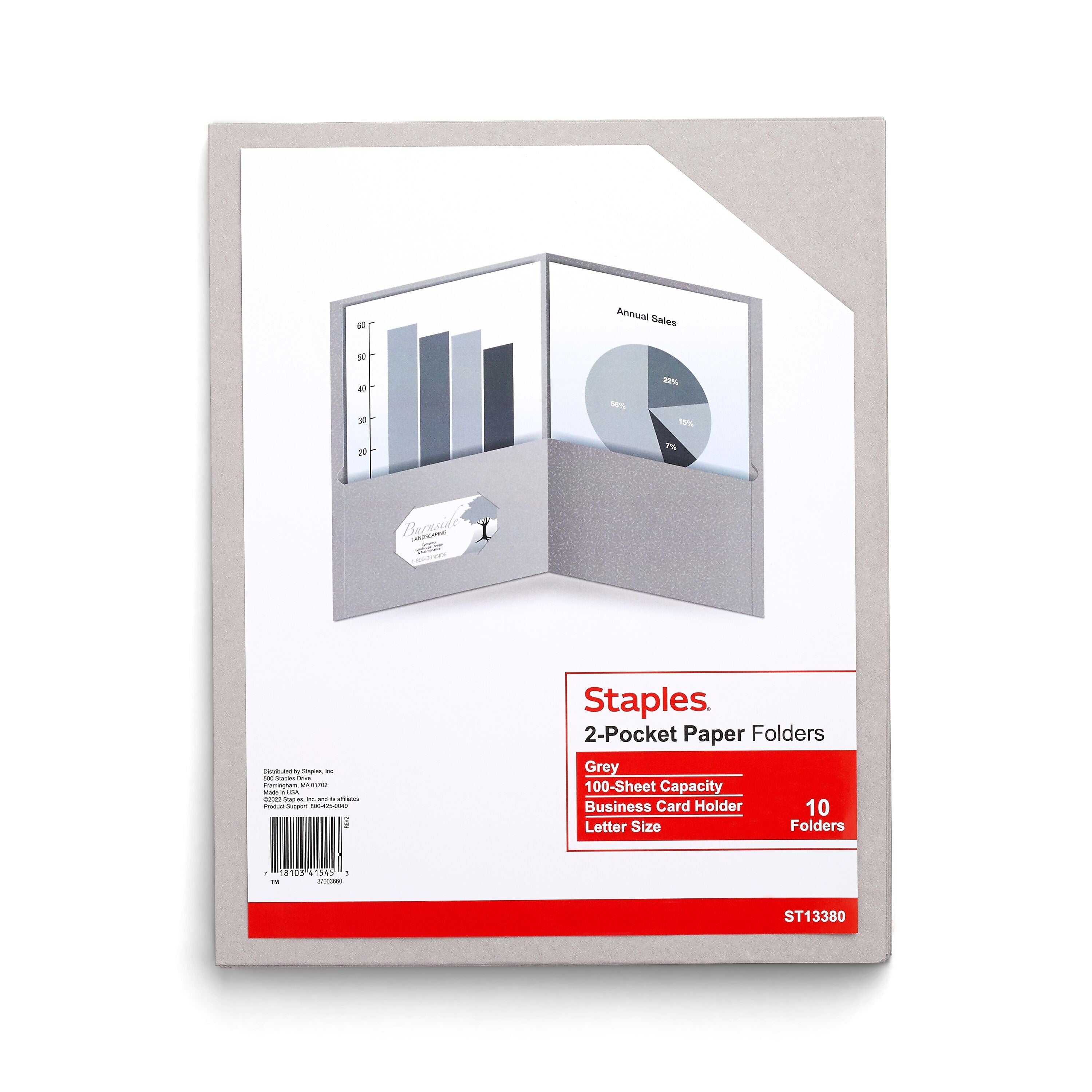 Staples 10% Recycled Smooth 2-Pocket Paper Presentation Folder, Gray, 10/Pack