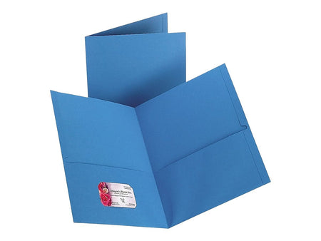 Staples 10% Recycled Smooth 2-Pocket Paper Presentation Folder, Light Blue, 10/Pack
