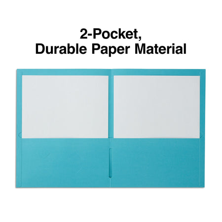 Staples 10% Recycled Smooth 2-Pocket Paper Presentation Folder, Teal, 10/Pack