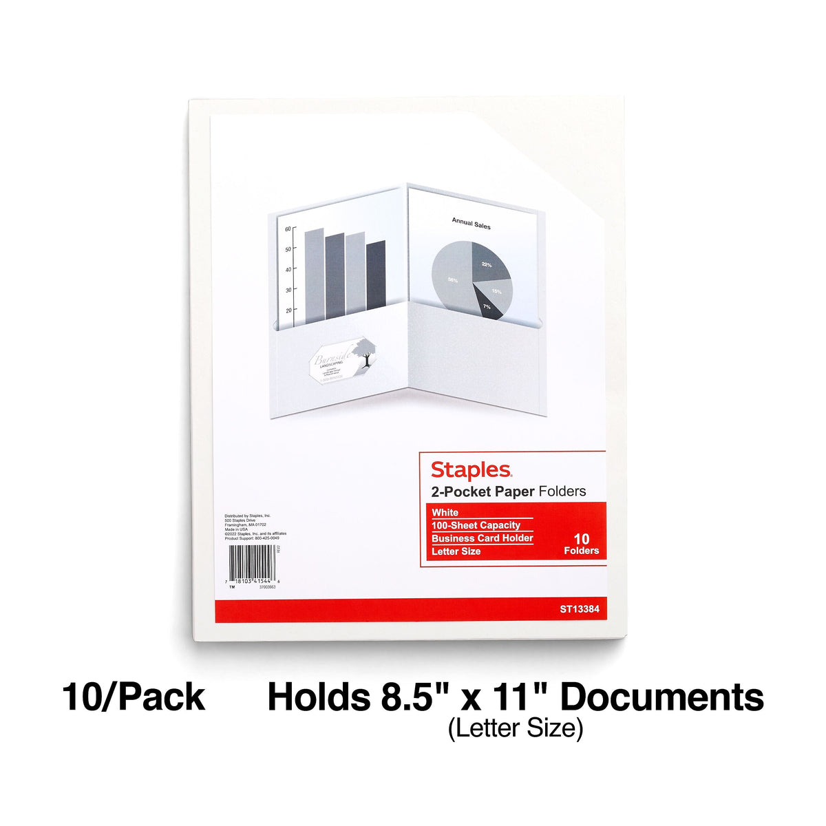 Staples 10% Recycled Smooth 2-Pocket Paper Presentation Folder, White, 10/Pack