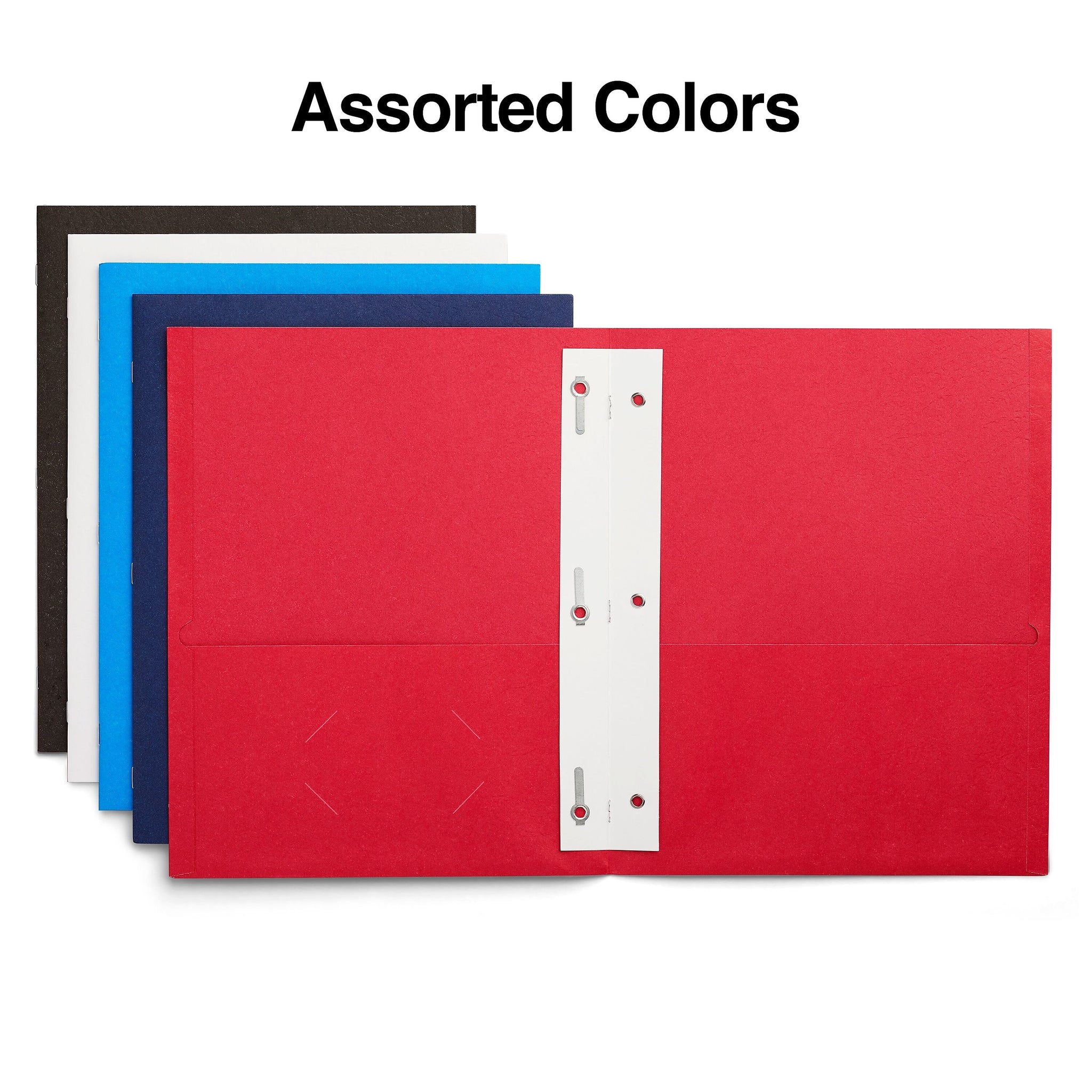 Staples 10% Recycled Smooth 2-Pocket Paper Presentation Folder with Fasteners, Assorted Colors, 10/Pack