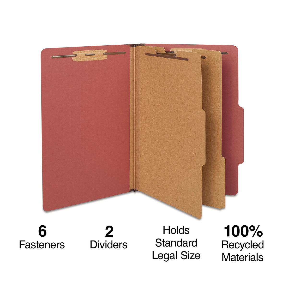 Staples® 100% Recycled Classification Folder, 2-Dividers, 2 1/2" Expansion, Legal Size, Red, 20/Box