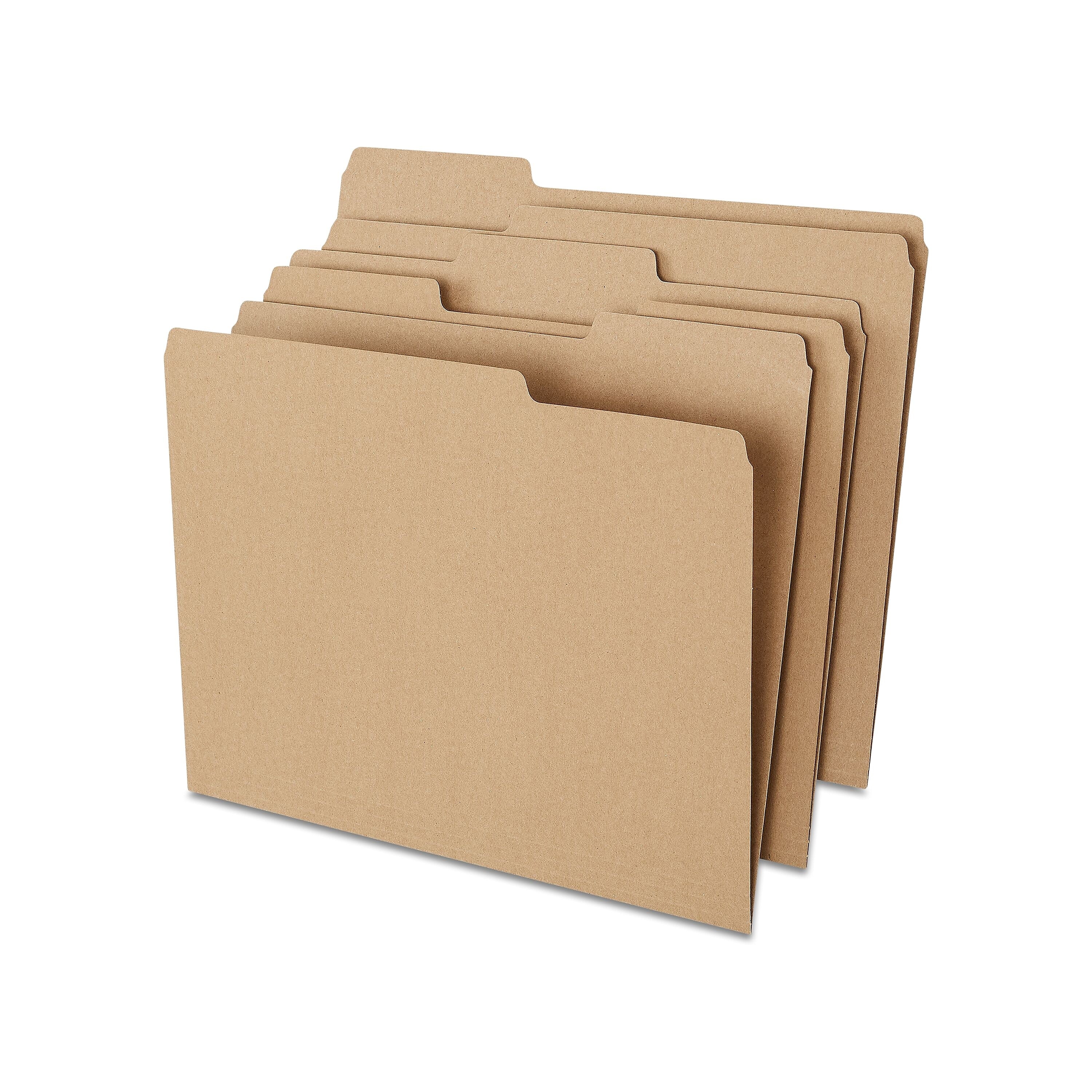 Staples® 100% Recycled File Folder, 1/3-Cut Tab, Letter Size, Kraft, 100/Box