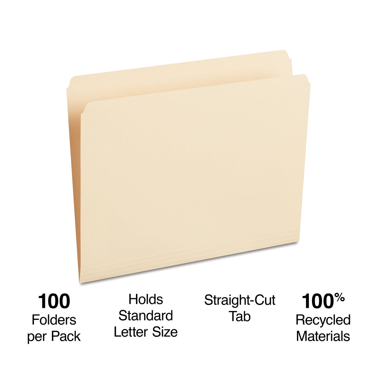 Staples® 100% Recycled File Folder, Single Tab, Letter Size, 100/Box