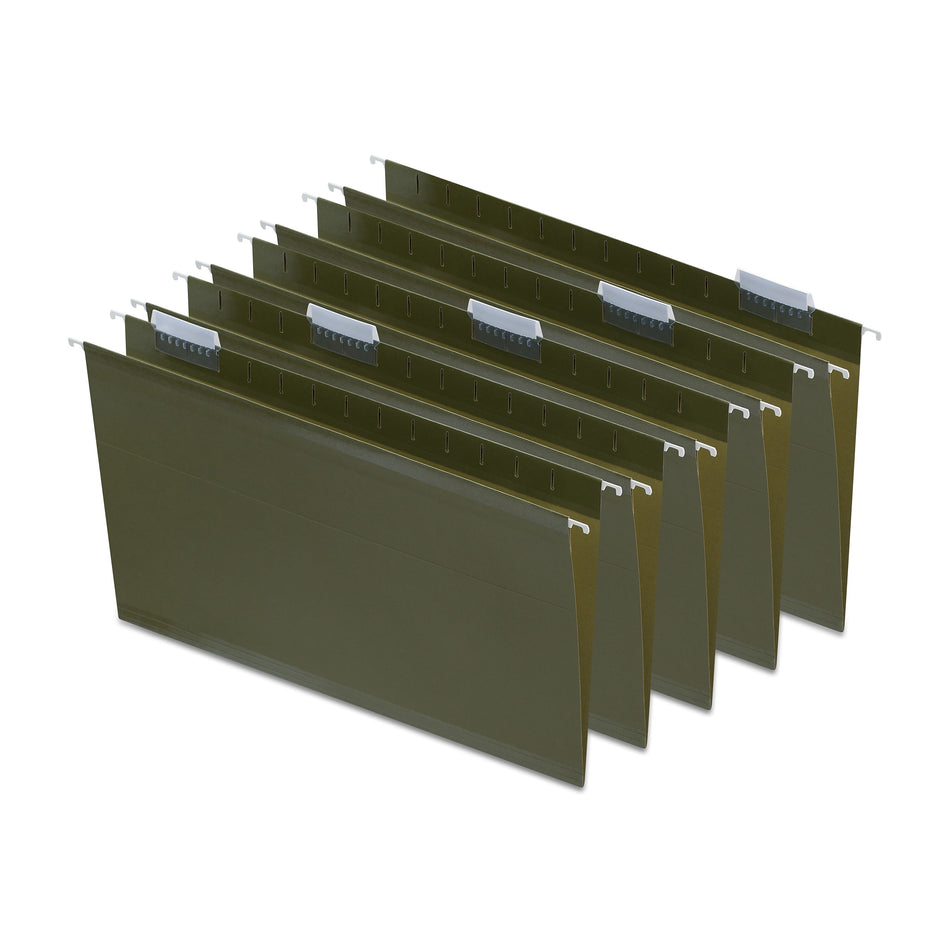 Staples 100% Recycled Hanging File Folder, 1/5-Cut Tab, Legal Size, Standard Green, 25/Box