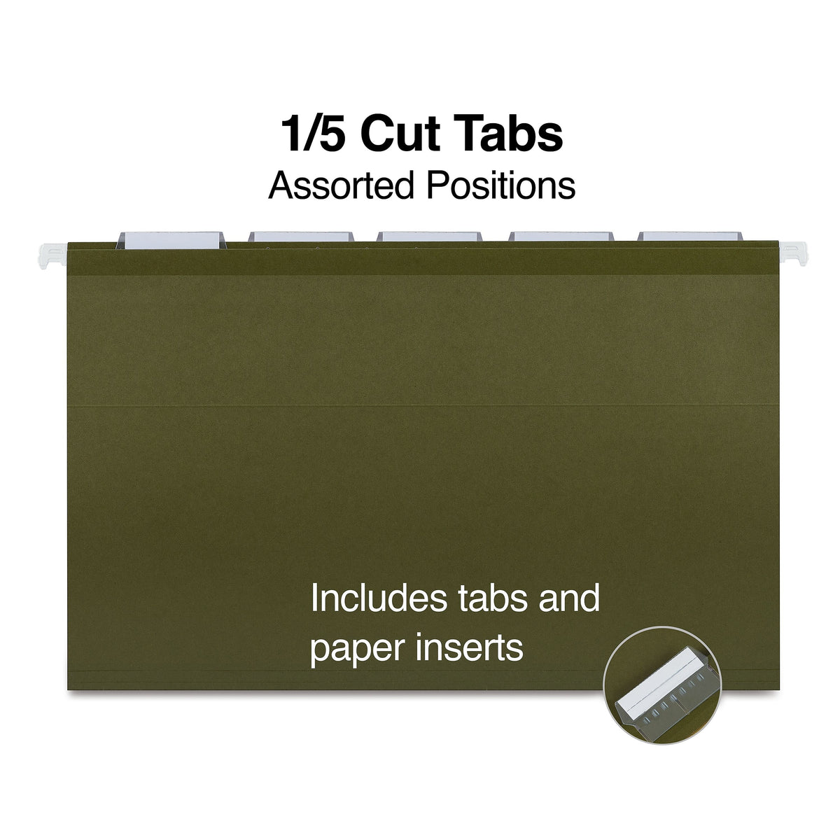 Staples 100% Recycled Hanging File Folder, 1/5-Cut Tab, Legal Size, Standard Green, 25/Box