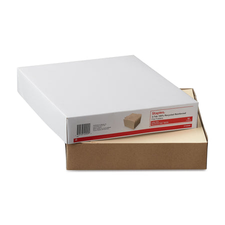 Staples 100% Recycled Heavyweight Reinforced File Folders, 1/3-Cut Tab, Letter Size, Manila, 50/Box