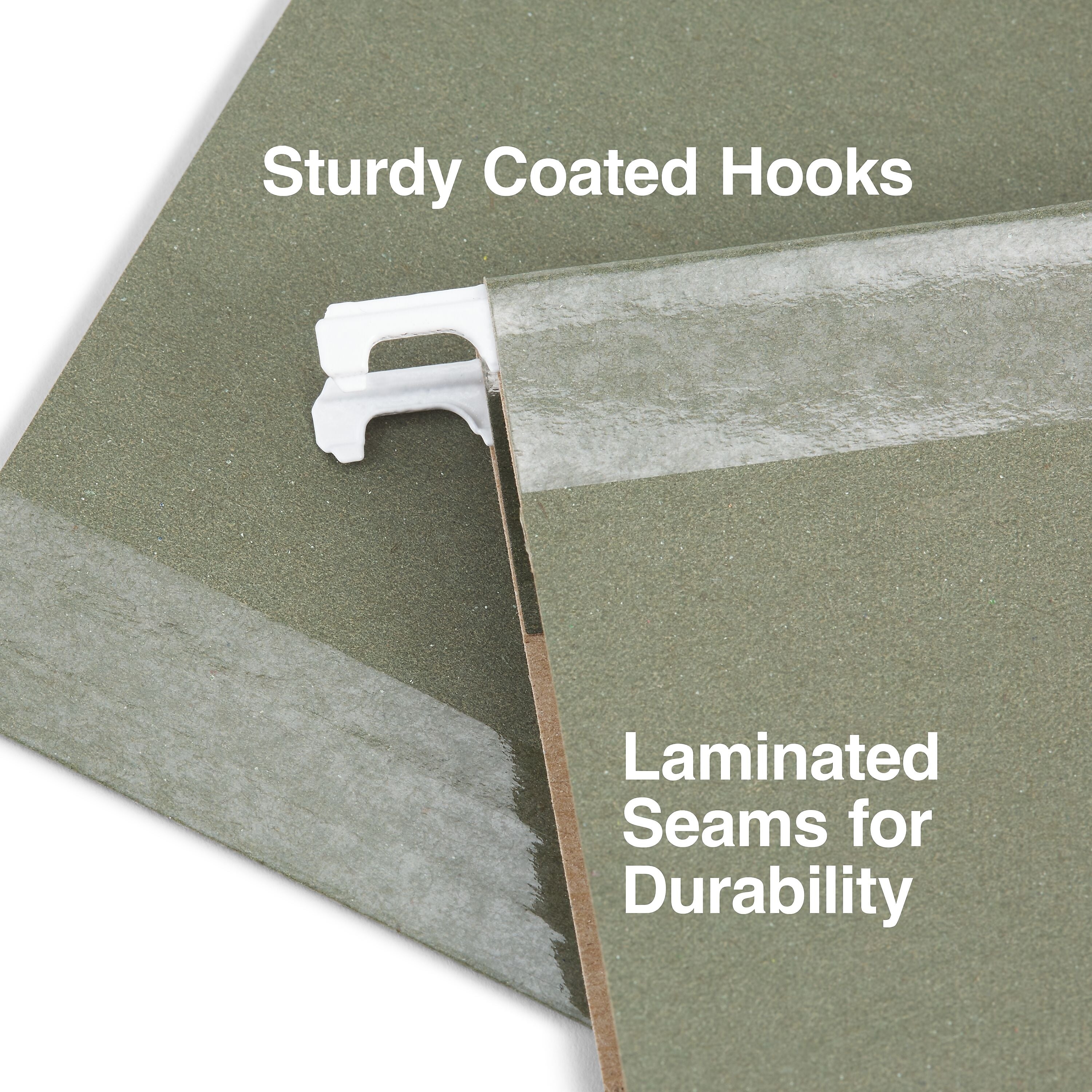 Staples 100% Recycled Reinforced Hanging File Folder, 1/5-Cut Tab, Letter Size, Standard Green, 25/Box