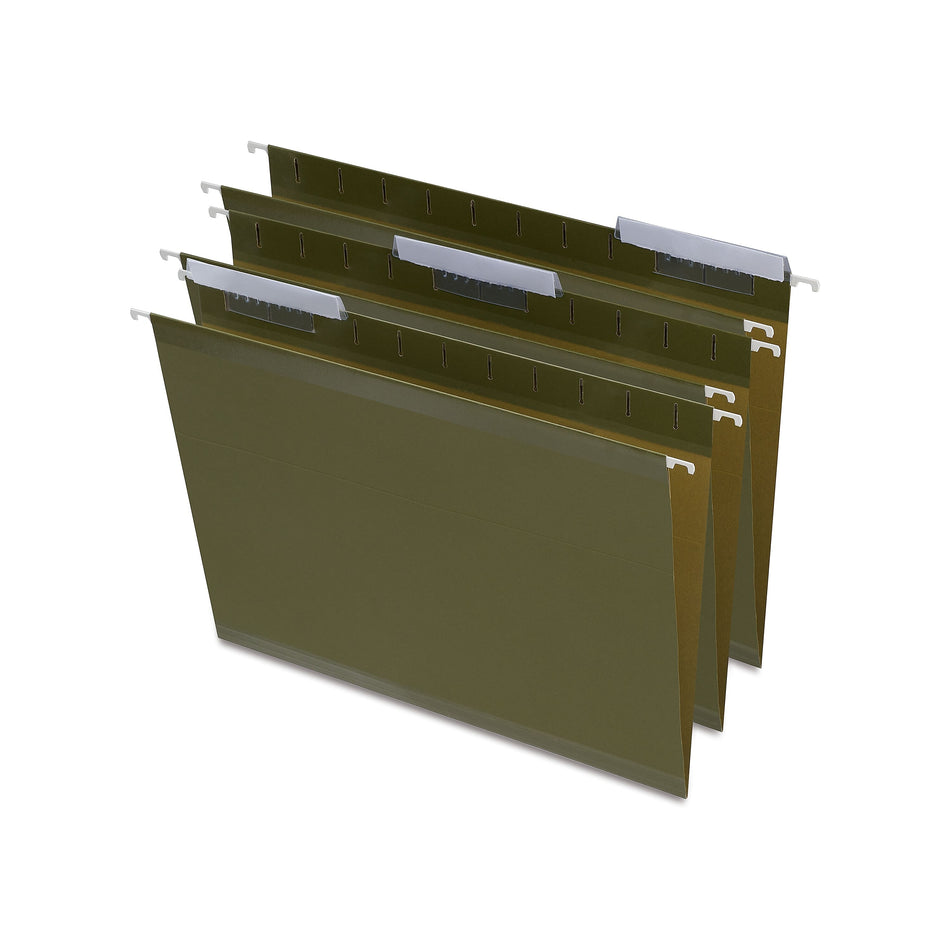 Staples 100% Recycled Reinforced Recycled Hanging File Folder, 1/3-Cut Tab, Letter Size, Standard Green, 25/Box
