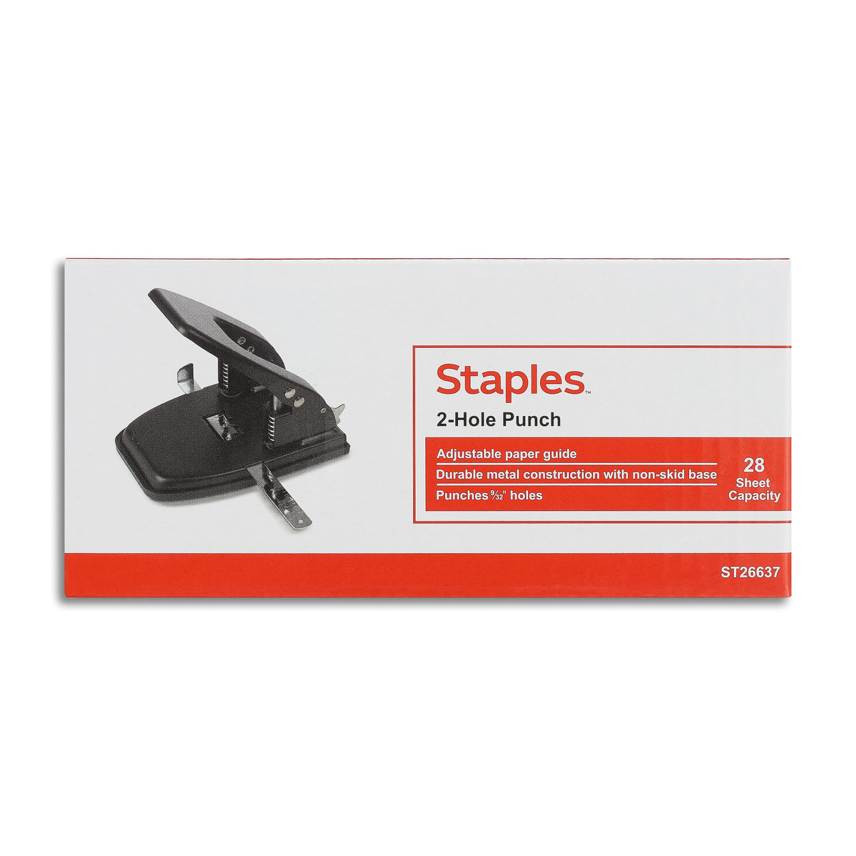 Staples® 10575-CC 2-Hole Punch, 28 Sheets/20 lb., Black, 12/Ct