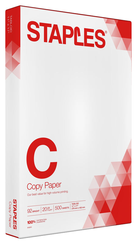 Staples 11" x 17" Copy Paper, 20 lbs., 92 Brightness, 500 Sheets/Ream