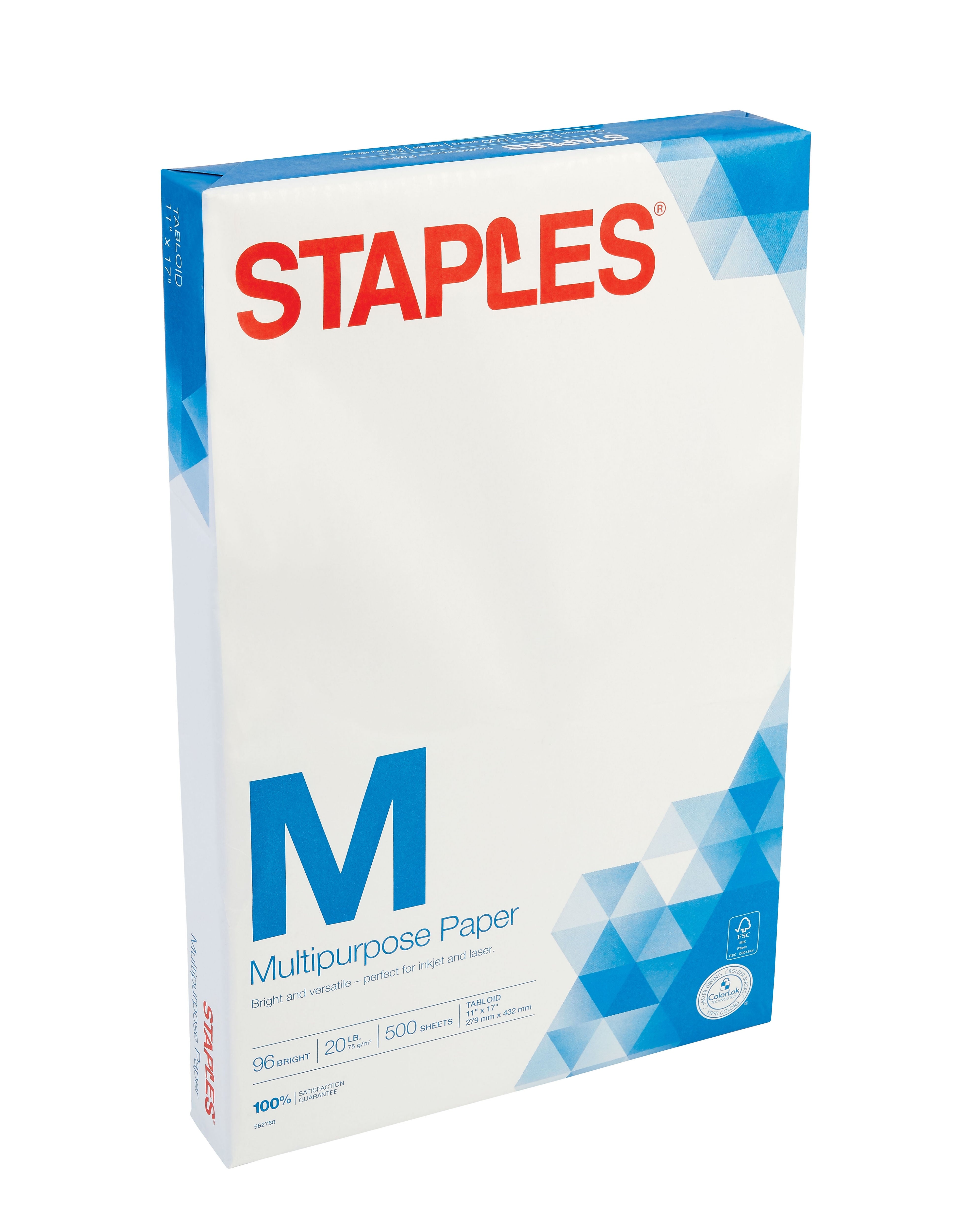 Staples 11" x 17" Multipurpose Paper, 20 lbs., 96 Brightness, 500/Ream