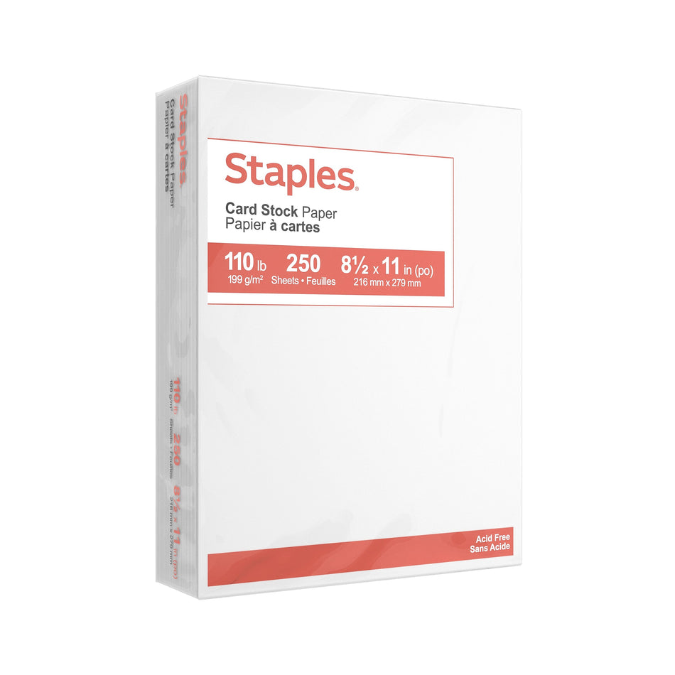 Staples 110 lb. Cardstock Paper, 8.5" x 11", White, 250 Sheets/Pack