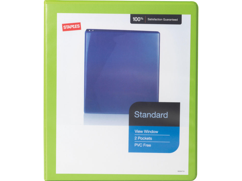 Staples 1/2" 3-Ring View Binder, D-Ring, Chartreuse