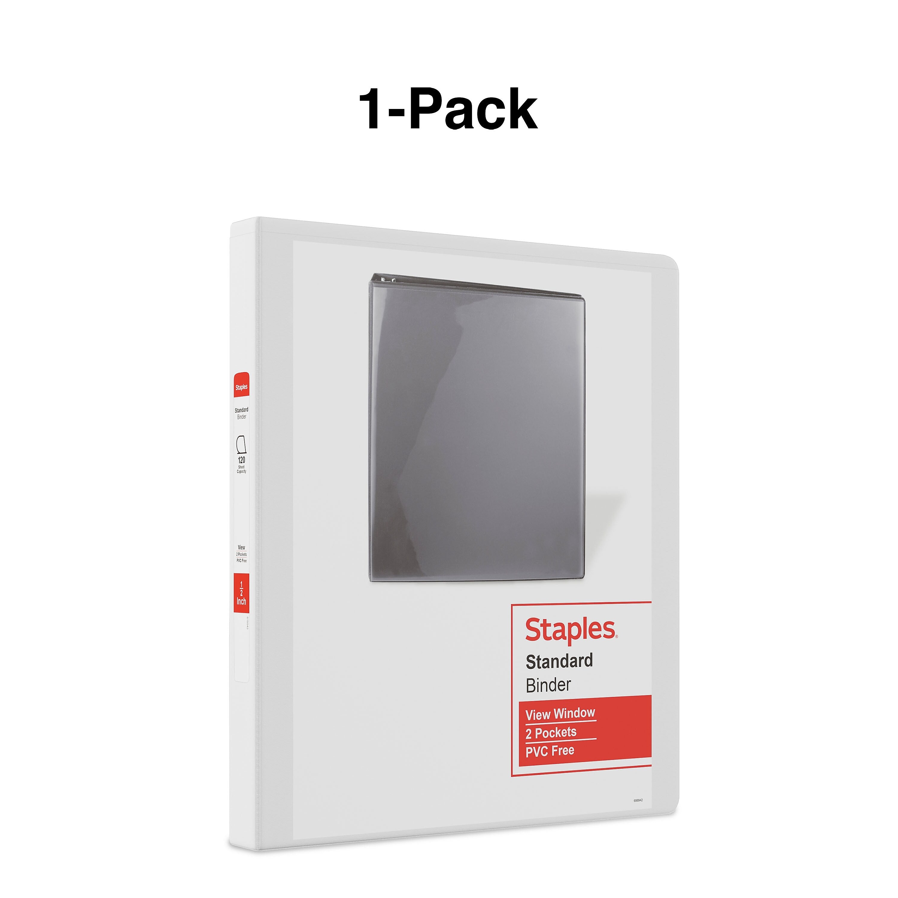 Staples 1/2" 3-Ring View Binder, D-Ring, White