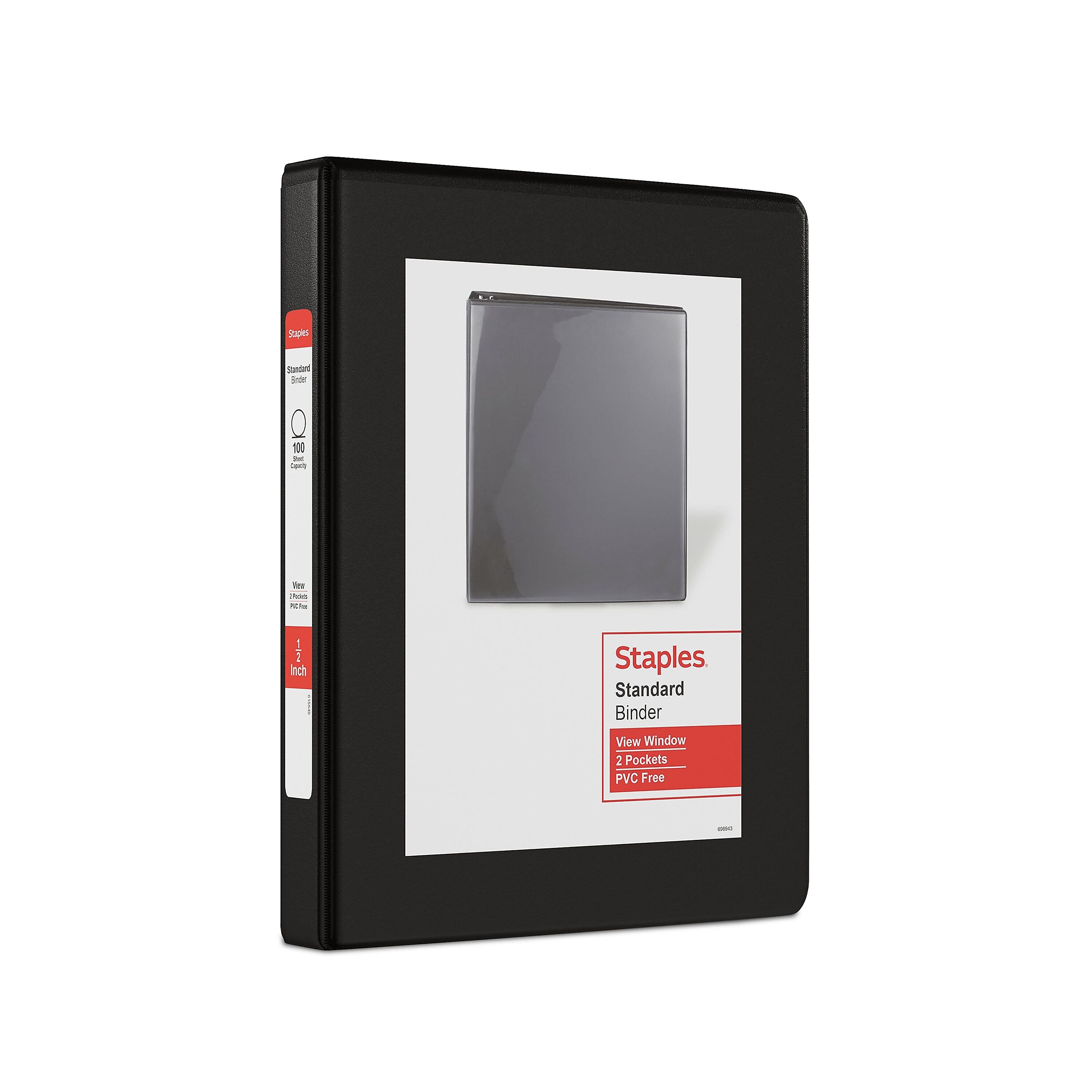 Staples 1/2" 3-Ring View Micro Binder, Black