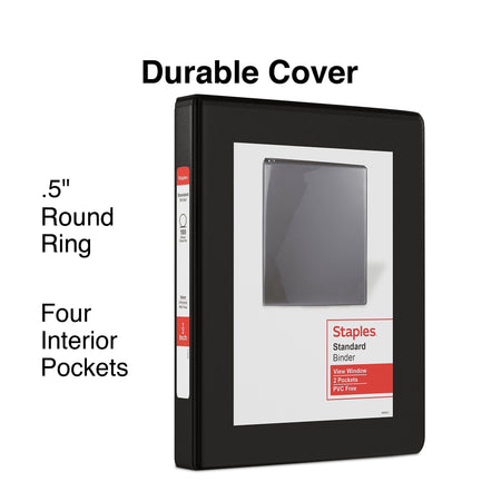 Staples 1/2" 3-Ring View Micro Binder, Black