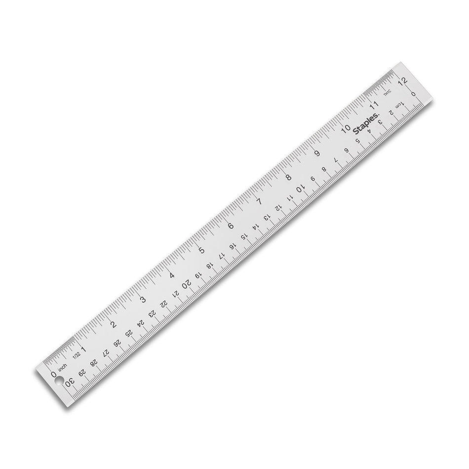 Staples 12" Acrylic Standard Imperial/Metric Scales Ruler, Clear