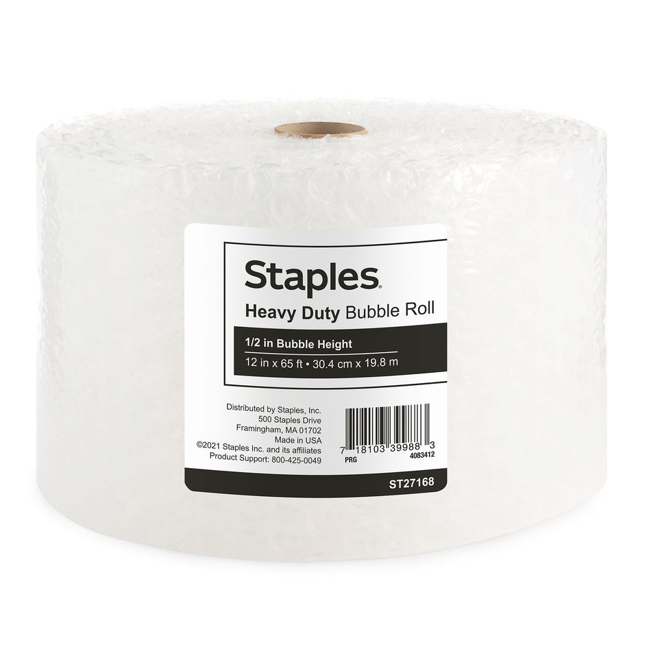 Staples 1/2" Bubble Roll, 12" x 65', Clear