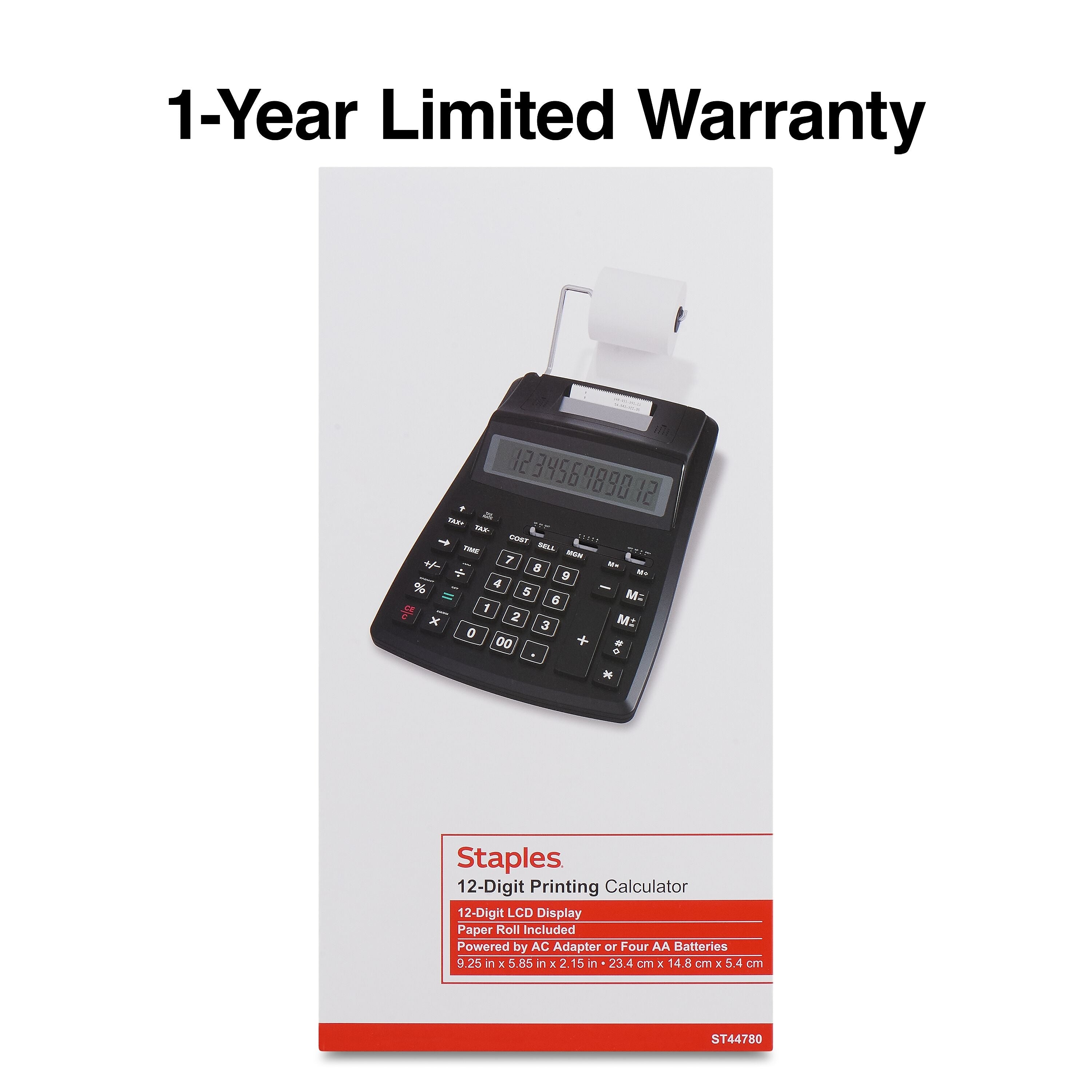 Staples 12-Digit Desktop Printing Calculator, Black