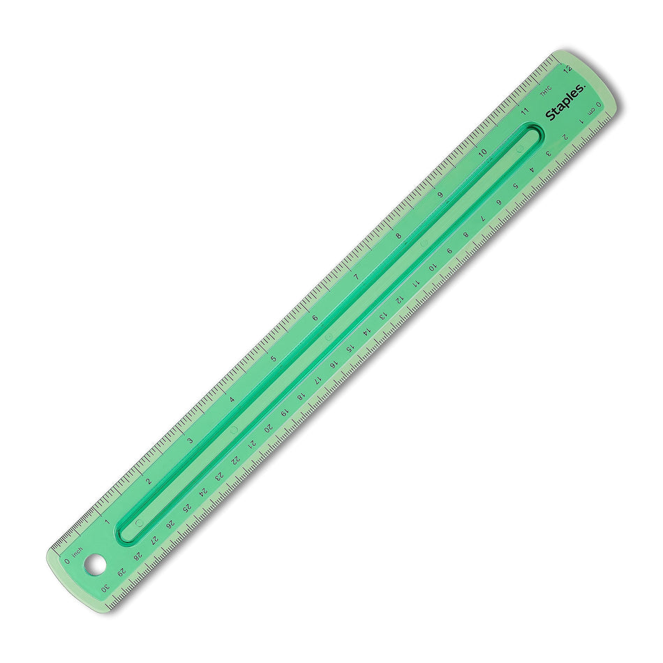 Staples 12" Plastic Standard Imperial/Metric Scales Ruler, with Grip, Assorted Colors