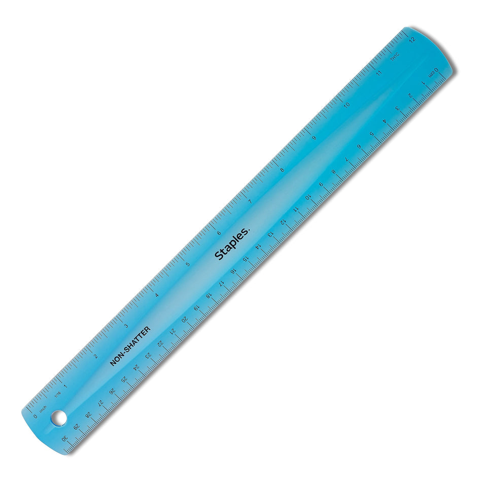Staples 12" Shatterproof Ruler, Assorted Translucent Colors, Plastic