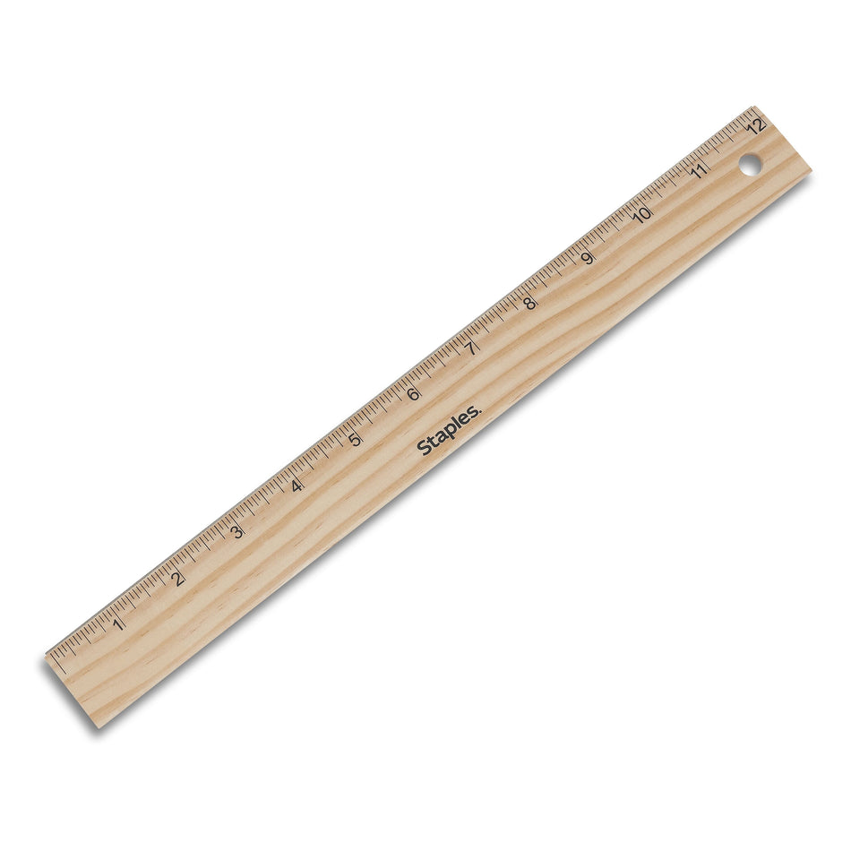 Staples 12" Wooden Standard Imperial Scale Ruler, Wooden