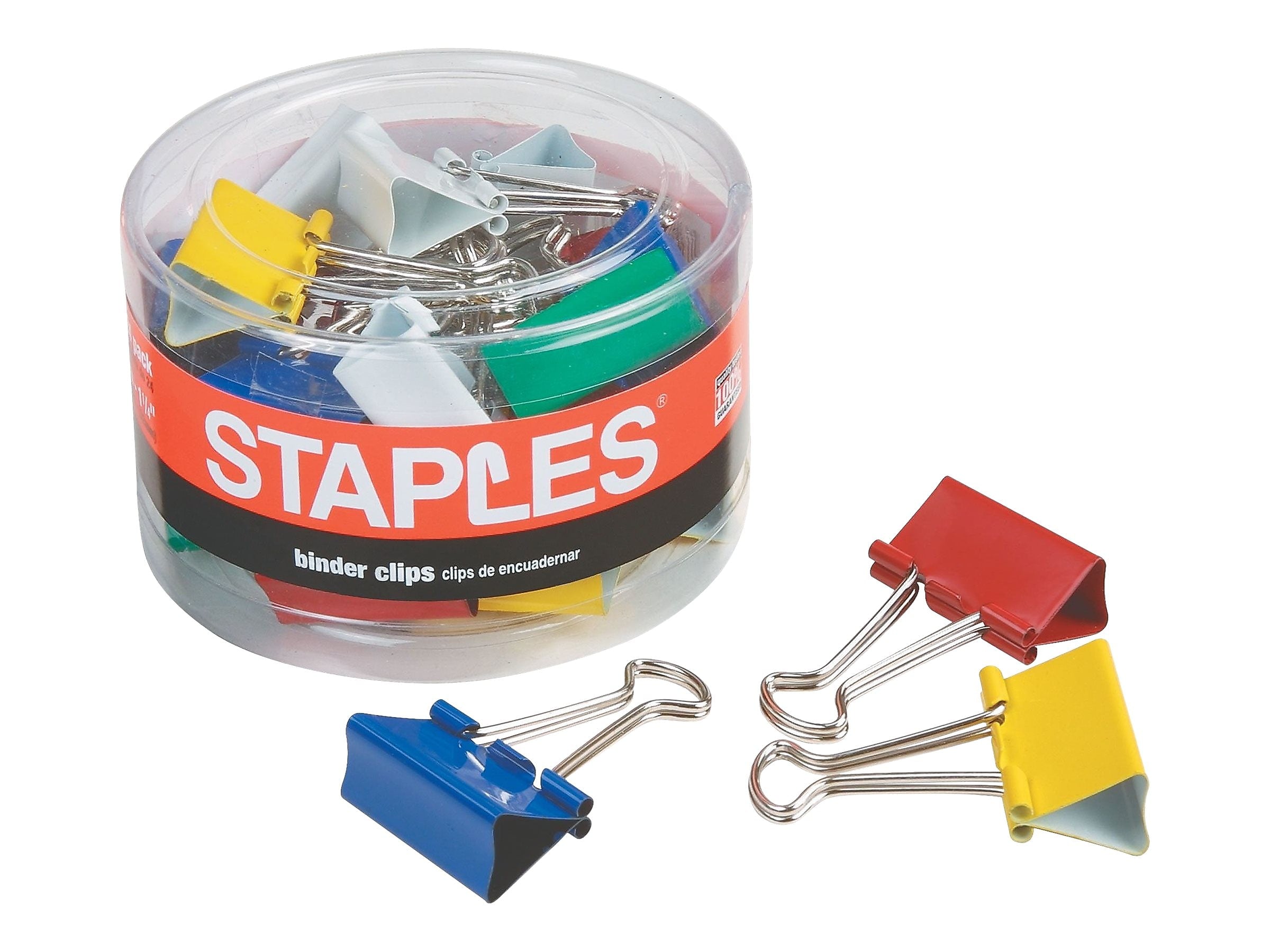 Staples 1.25" Binder Clips, Medium, Assorted, 24/Pack