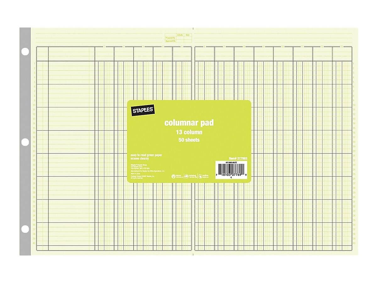 Staples 13 Columns Columnar Book, 16.31