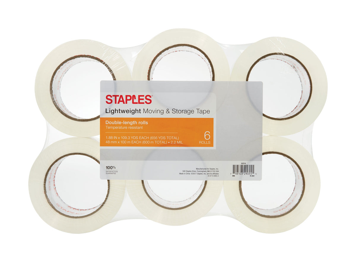 Staples® 1.88" x 109 yds Lightweight Moving and Storage Packing Tape, Clear, 6 Rolls/Pack