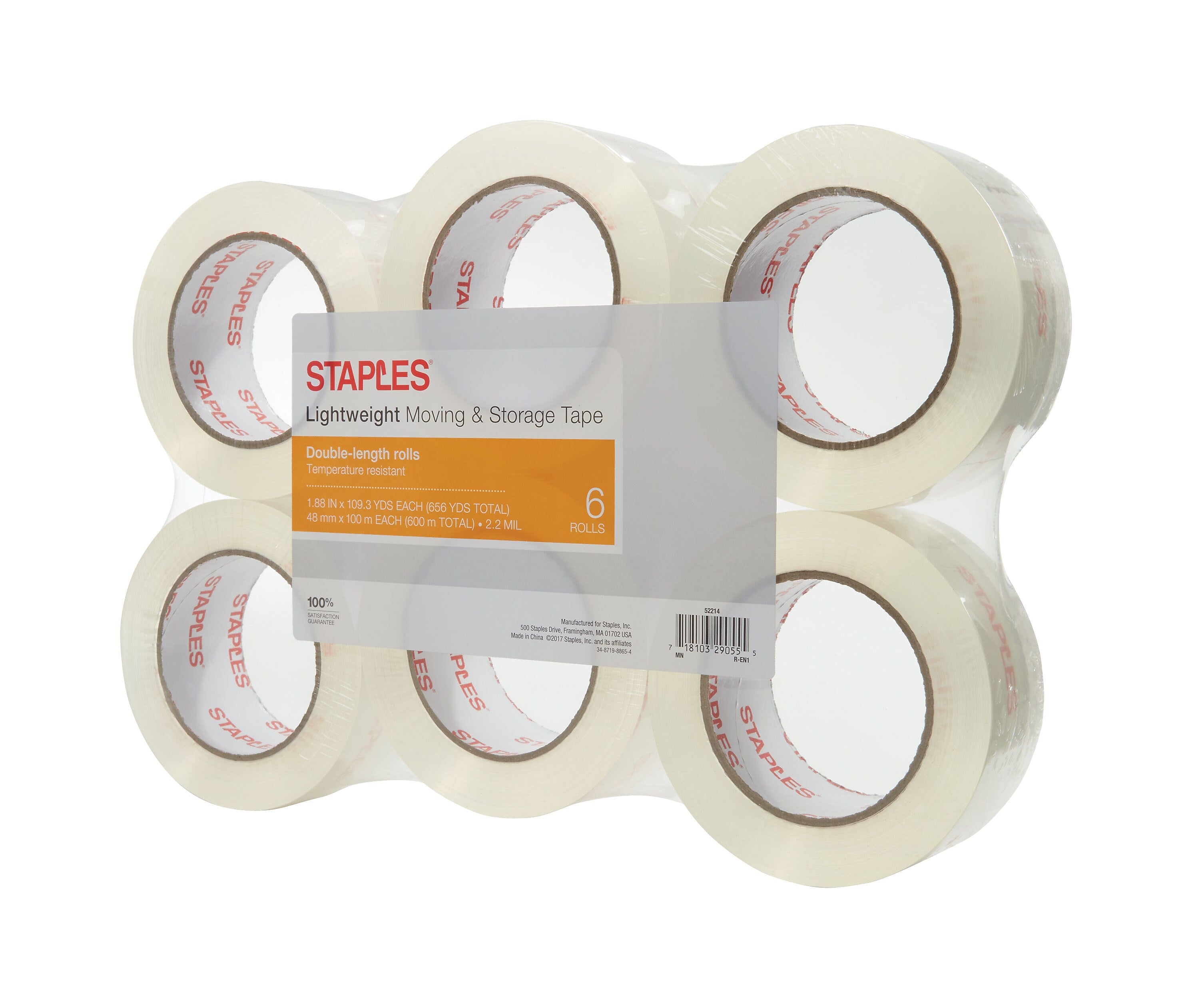 Staples® 1.88" x 109 yds Lightweight Moving and Storage Packing Tape, Clear, 6 Rolls/Pack