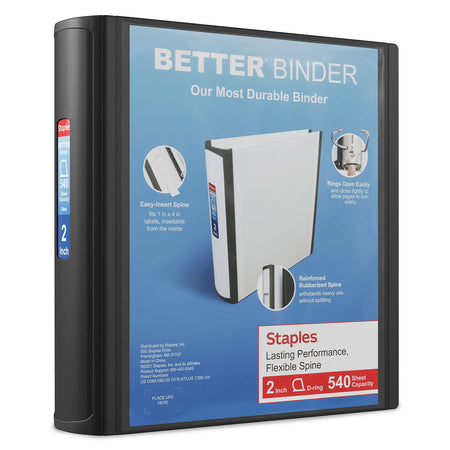 Staples 2" 3-Ring Better Binder, D-Ring, Black