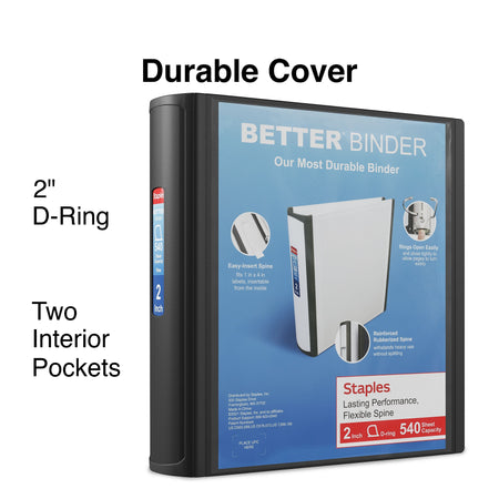 Staples 2" 3-Ring Better Binder, D-Ring, Black