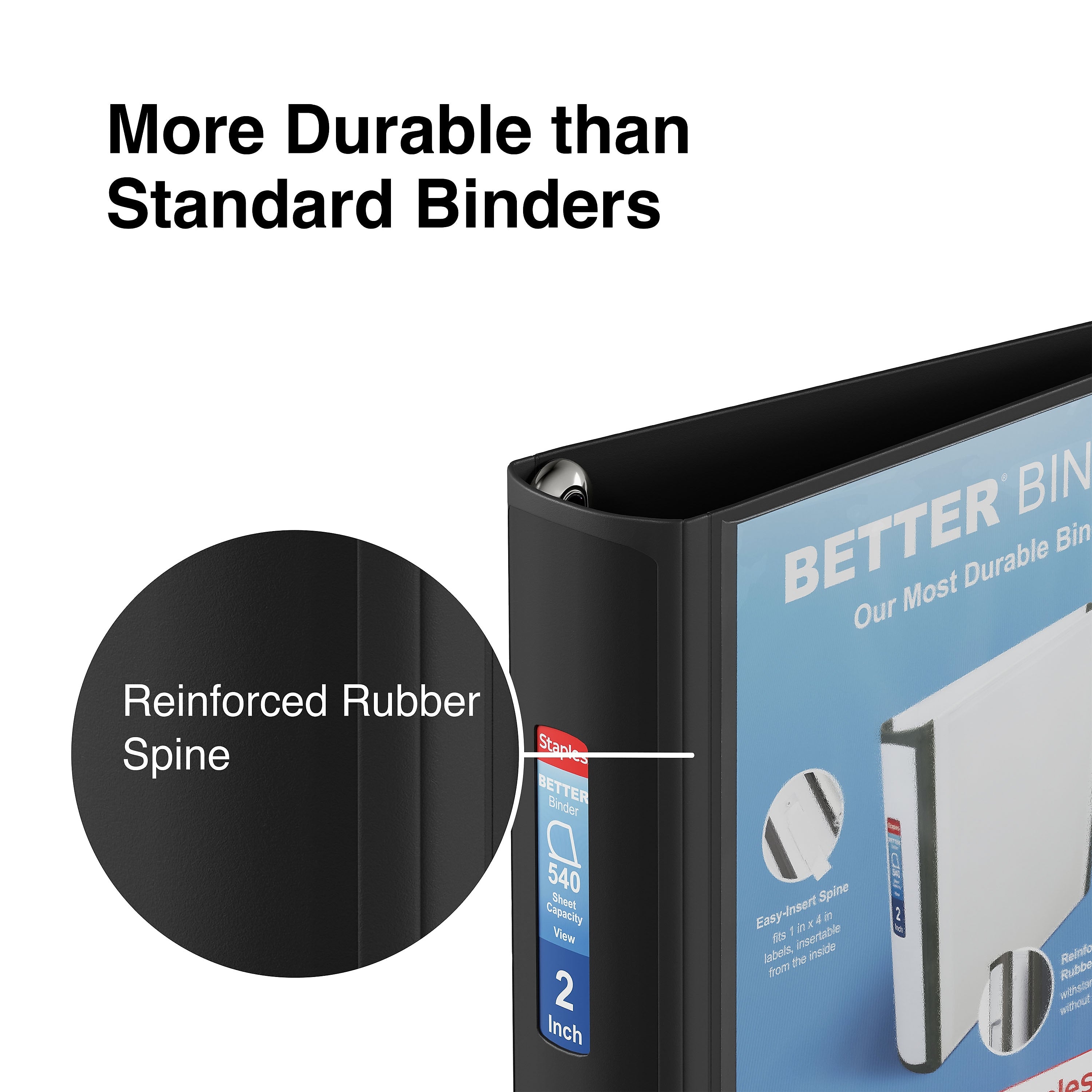 Staples 2" 3-Ring Better Binder, D-Ring, Black