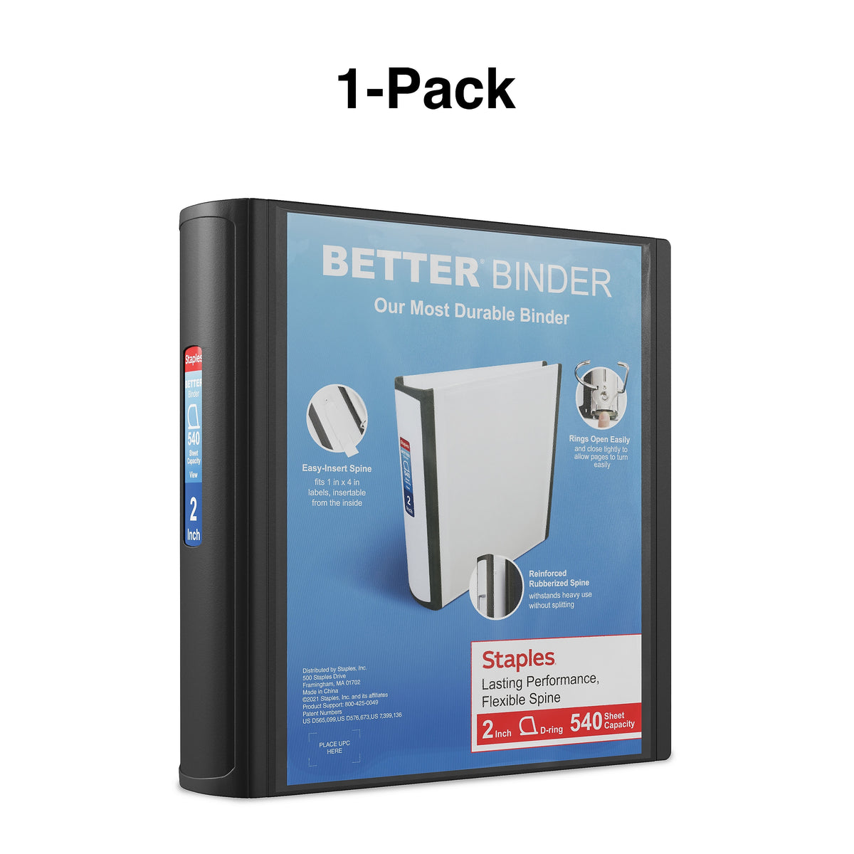 Staples 2" 3-Ring Better Binder, D-Ring, Black