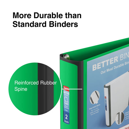 Staples 2" 3-Ring Better Binder, D-Ring, Green