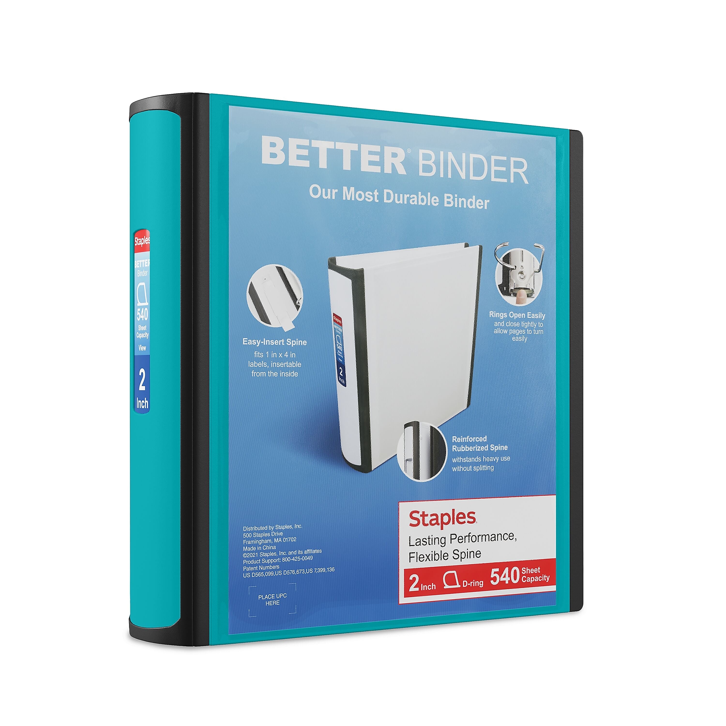 Staples 2" 3-Ring Better Binder, D-Ring, Light Blue