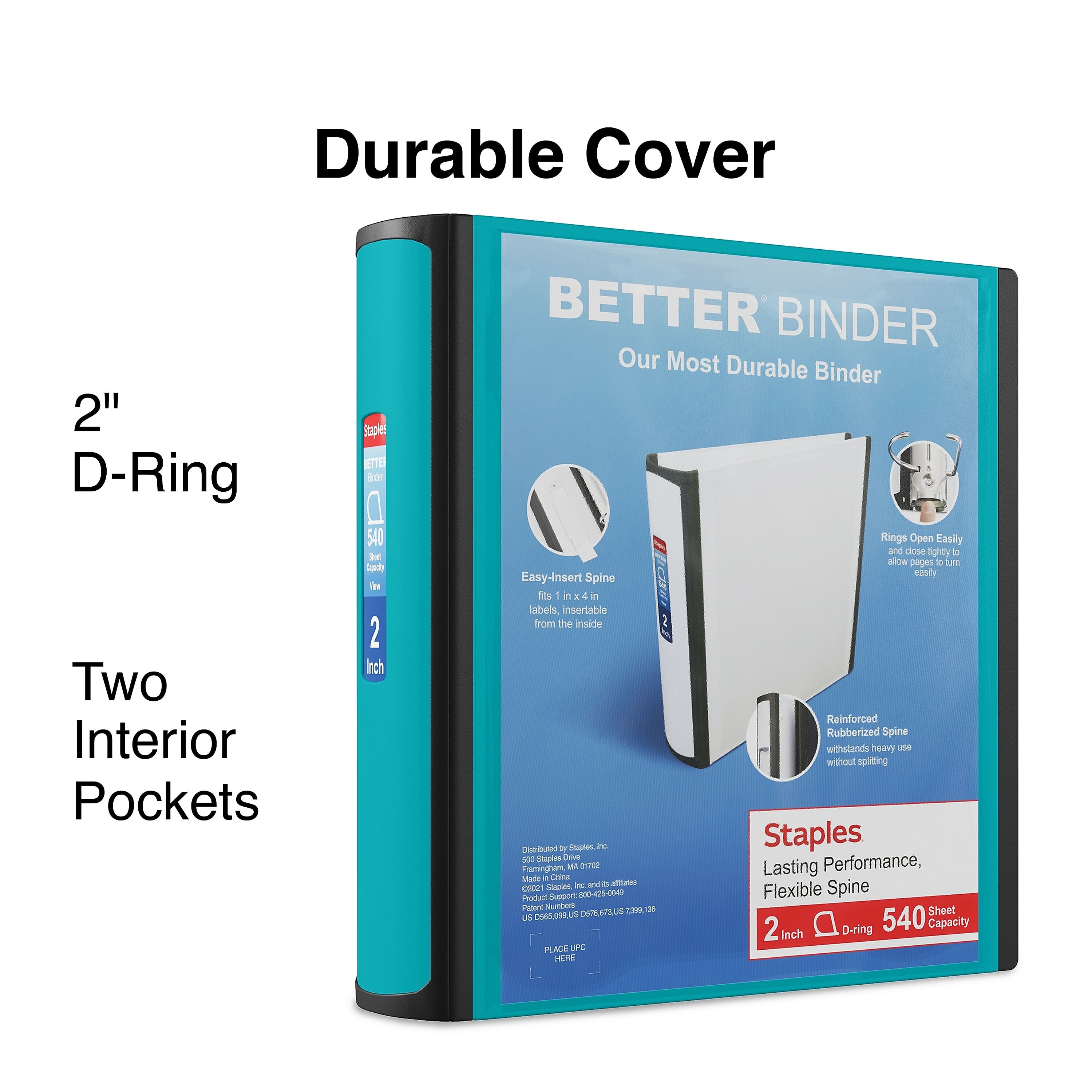 Staples 2" 3-Ring Better Binder, D-Ring, Light Blue